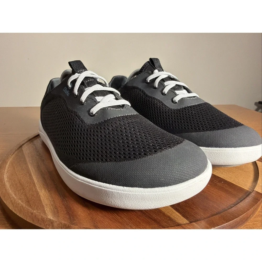 OluKai Moku Pae Boat Shoes Mens 10.5 Black Mesh Casual Sneakers 10468-4040